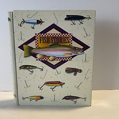 #ad Fish Stories Book Shaped Tin Box 6 x 5.25 x 1quot; Vintage No Rust Unique Fisherman
