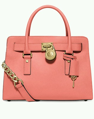 #ad Michael Kors Hamilton East West Satchel Saffiano Leather Pink Grapefruit Handbag