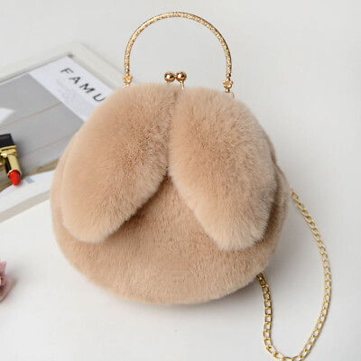 Lady Girl Rabbit Ears Faux Fur Handbag Cute Crossbody Shoulder Bag Furry Fluffy $28.07