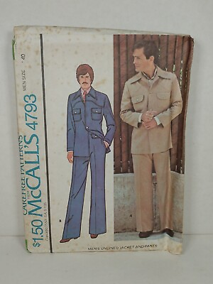 #ad 1975 Carefree McCalls 4793 VTG Sewing Pattern Mens Leisure Suit Size 40