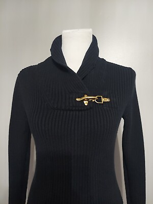 #ad Womens Ralph Lauren Black Label Ribbed Sweater Gold Buckle Size Small