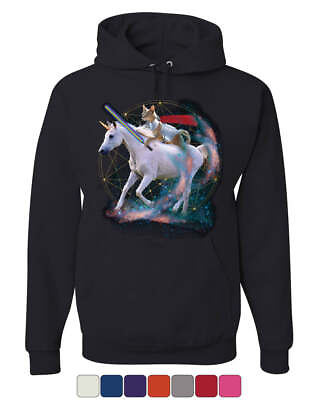 #ad Space Cat Riding a Unicorn with a Saber Hoodie Weird Universe Sweatshirt