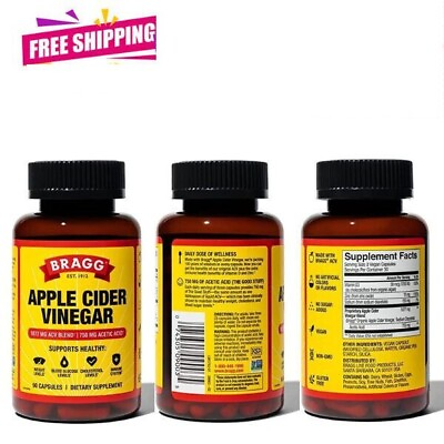 #ad Bragg Apple Cider Vinegar Capsules Vitamin D3 amp; Zinc 750Mg of Acetic Acid –