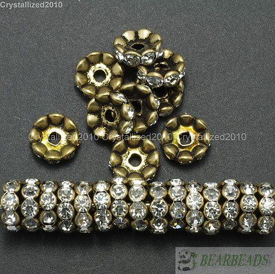 #ad 100 Czech Crystal Rhinestone Bronze Wavy Rondelle Spacer Beads 4mm 6mm 8mm 10mm