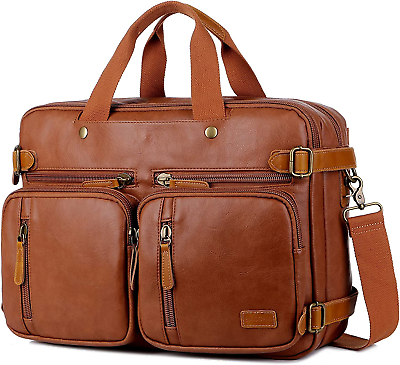 #ad Men Leather Briefcase Backpack Hybrid 17 Inch Laptop Bag Case Business Messenge