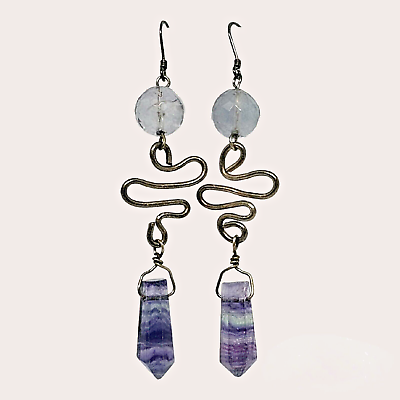 #ad Purple Flourite Gemstone Dangle Earring Solid 925 Silver Sterling Jewelry