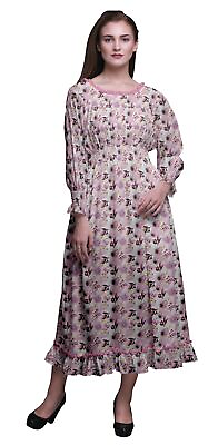 #ad Bimba Floral Women Printed Smocked Waist Long Casual Maxi Ruffle Dress FL 111B