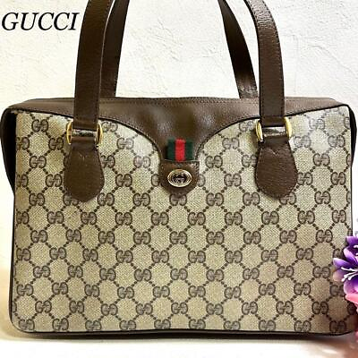 #ad GUCCI handbag GG pattern sherry line leather brown Used JPN