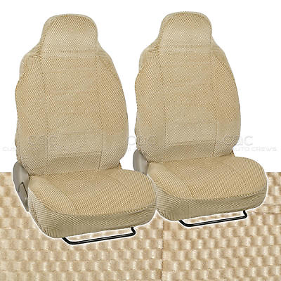 #ad Scottsdale Fabric Seat Covers Front Pair High Back 2pc Checkered Cloth Beige