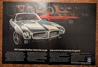 #ad 1972 Silver and Red Pontiac Firebird Vintage Color Two Page Print Ad Wall Art