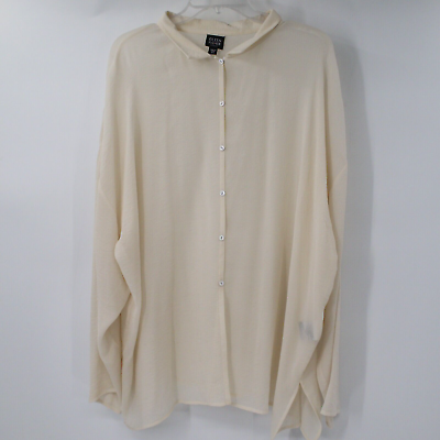 #ad Eileen fisher blouse women#x27;s 2X silk sheer long sleeve button up cream shirt