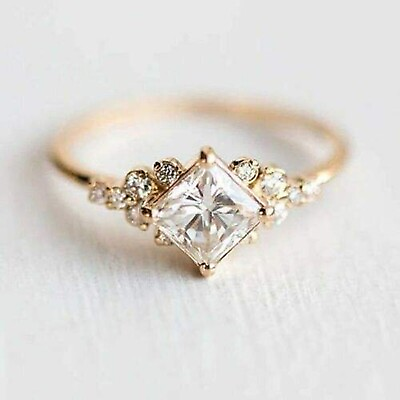#ad 2Ct Princess Cut Lab Created Diamond Women#x27;s Wedding Ring 14k Yellow Gold Plated