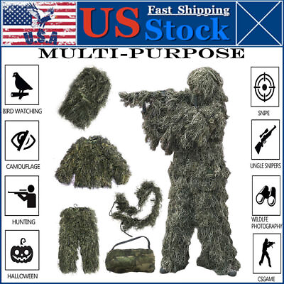 #ad 3D Camouflage Ghillie Suits Woodland Jungle Clothes for Hunting Military Cosplay