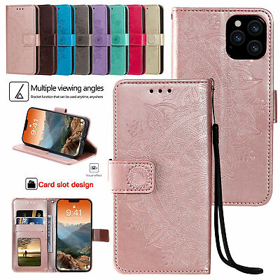#ad Embossed Pattern Wallet Flip Case For iPhone 15 14 Pro Max Plus 13 12 11 XR XS 8