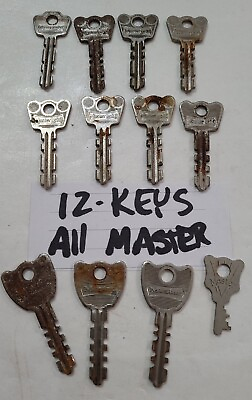 #ad 12 Master Milwaukee Lock Keys Vintage Old Flat key Small All Master Brand Rusty