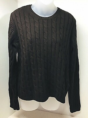 #ad Argyle Women#x27;s L Pull Over Cable Knit Sweater Chocolate Brown 100% Cotton