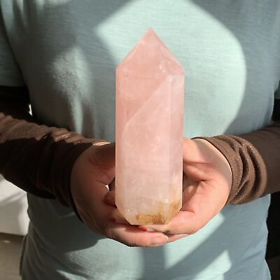#ad 1.5LB Natural pink rose quartz obelisk crystal wand point healing TQS8400