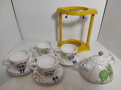 #ad Cute Home amp; Tree Ceramic Teapot Set w 4 Tea Cups amp; Saucer