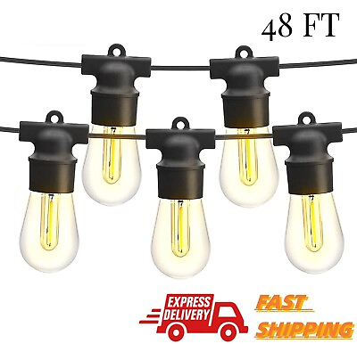 #ad 48FT LED String Light Outdoor Waterproof Patio Bulb Dimmable S14 Warm White 15M