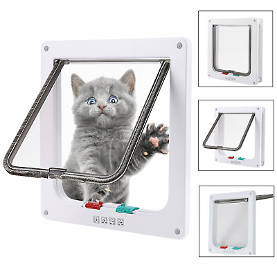 #ad 4 Way Locking Pet Cat Puppy Dog Magnetic Flap Door Entry amp; Exit Safe Gate Frame