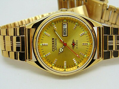 citizen automatic men#x27;s gold plated day date vintage japan made watch run order