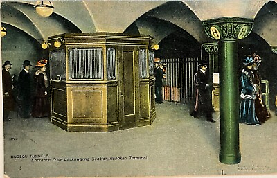#ad Hoboken Lackawanna Station People Enter Hudson Tunnels New Jersey Postcard c1910