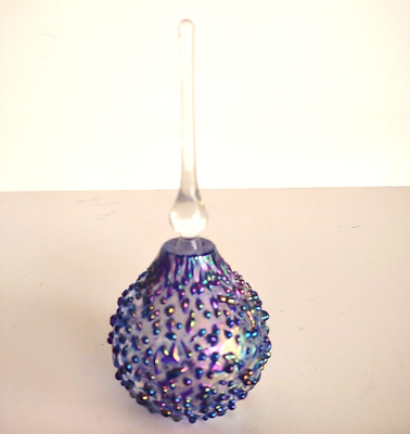 #ad Mark Vance Signed Iridescent Art Glass Perfume Bottle W Applied Texture *2.5quot;
