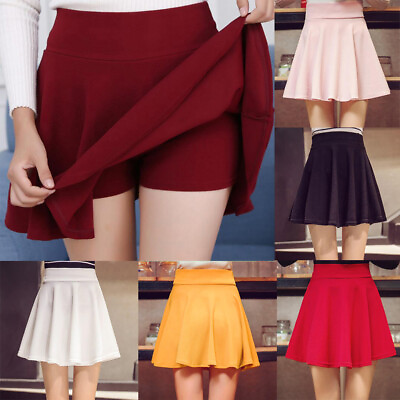 #ad Women#x27;s Basic Mid Waist Mini Flared Pleated Skater Short Skirt Dress Clubwear