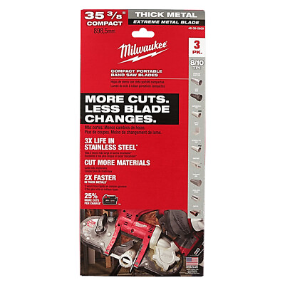 #ad Milwaukee 48 39 0609 35 3 8quot; 8 10 TPI Extreme Thick Metal Bandsaw Blades 3PK