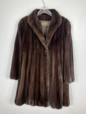 #ad Classic MINK fur coat brown Medium stroller jacket 36quot; length OUTSTANDING