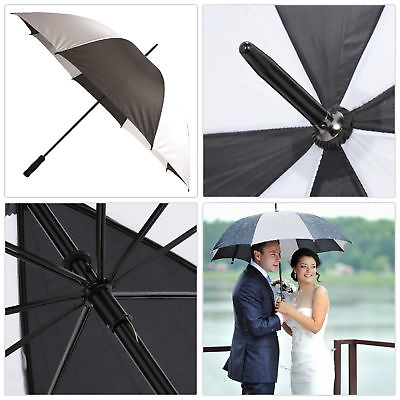 #ad Large Golf Umbrella Black White Stripes Big Parasol Paraguas Grande Sombrilla