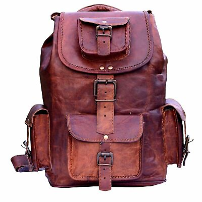 #ad Handmade Backpack Leather Men#x27;s laptop Bag Satchel Women genuine Rusksack Brown