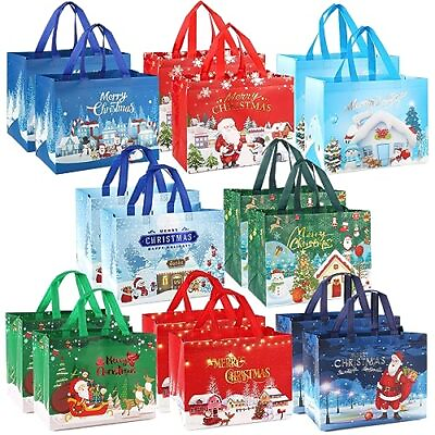 #ad 16PCS Christmas Gift Bags Bronzing Christmas Tote Bags with Handles Christmas...
