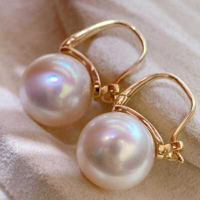 #ad DIY 12MM white shell pearl earrings 18K hooks Casual Bohemian Silver Dangle