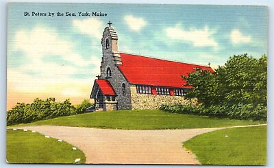 #ad Postcard St Peters by the Sea York Maine linen H159
