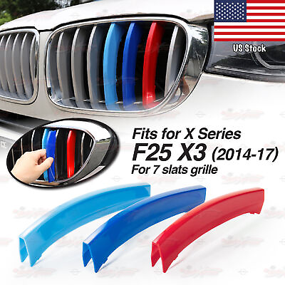 #ad Performance 7 SLATS Kidney Grille 3 Color Cover Clips for BMW X3 F25 2014 2017