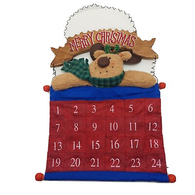 #ad Christmas Advent Countdown Calendar Round Stuffed Reindeer Plush wood metal