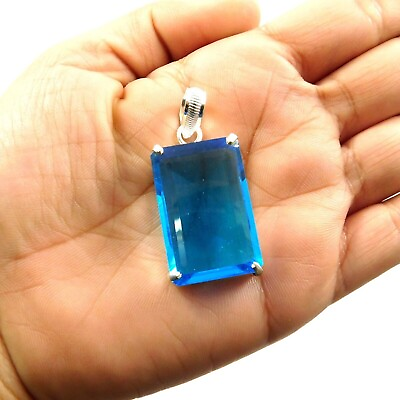 #ad Natural 925 Silver Plated Faceted Tenzanite quartz Gemstone Jewelry Pendent