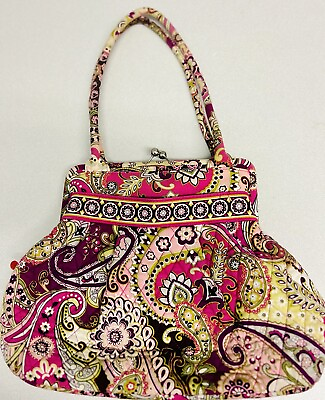 #ad Vera Bradley pink paisley metal frame clasp multiple pockets purse handbag