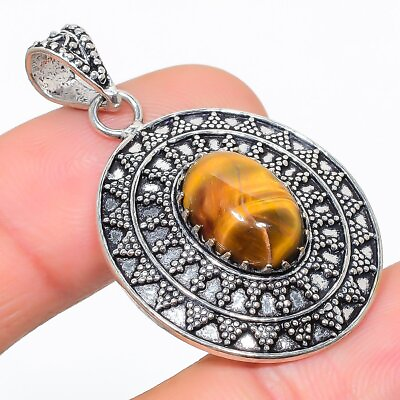 #ad Tiger Eye Gemstone Handmade Silver Jewelry Pendant 1.65quot; Y269