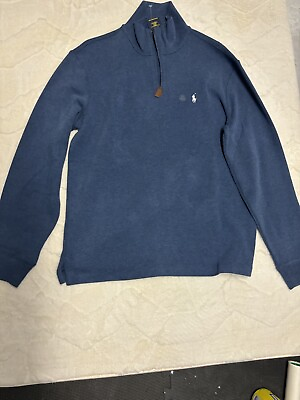 #ad Polo Ralph Lauren Blue Sweater Medium Zip Up Collar Shirt Men#x27;s Size M