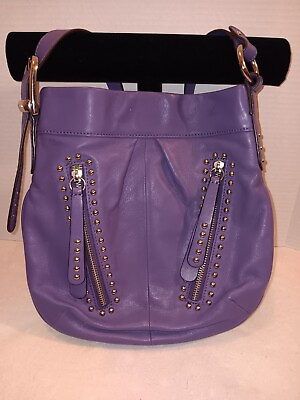 #ad #ad B. Makowsky Smooth Purple 100% Genuine Leather Crossbody Purse Studded Zip EUC