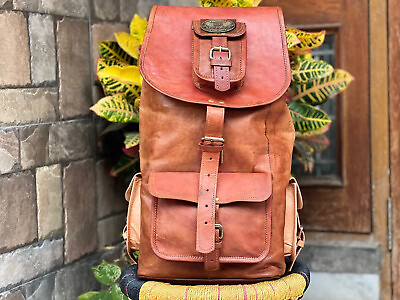 #ad Bag Leather Backpack Men S Genuine Laptop 27quot; Travel Vintage Satchel Rucksack