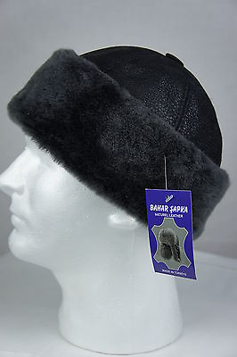 Black 100% Sheepskin Shearling Leather Fur Beanie Round Bucket Hat Winter S 3XL $25.00