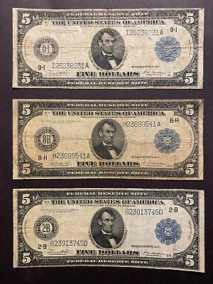 #ad 1914 $5 Large Size Five Dollar Note ✯ FRN Blue Seal Estate Rare ✯
