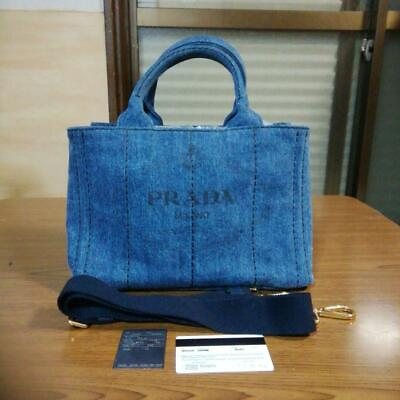 #ad PRADA Authentic CANAPA Denim Tote Bag BLEU Used from Japan