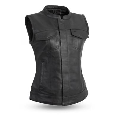 #ad Women#x27;s Ludlow Leather Diamond Sheepskin Club Style Biker Vest