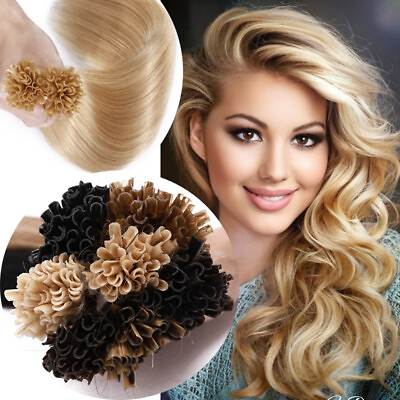 #ad 1G 0.5g Remy Russian Human Hair Extensions Nail U Tip Keratin Pre Bonded Blonde