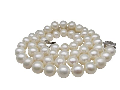 #ad Long 30 Inch Genuine ROUND 9 10mm White Pearl Necklace Cultured Freshwater