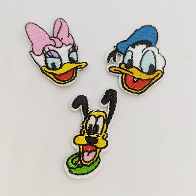 #ad Mickey Mouse Disney Set Of Three Iron On Embroidered Patches Daffy Donald Pluto